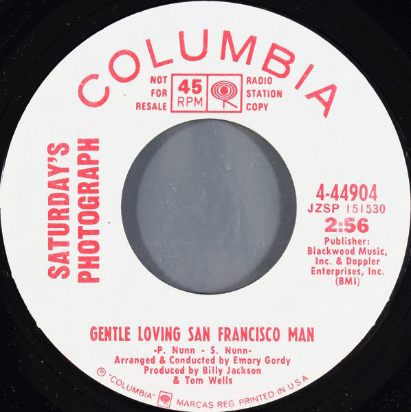 Saturday's Photograph : Gentle Loving San Francisco Man (7", Single, Promo, Styrene)