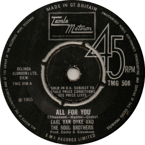 Earl Van Dyke And The Soul Brothers (17) : All For You (7", Single, 4-P)