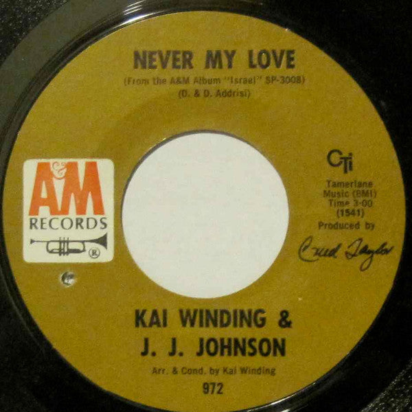 Kai Winding & J.J. Johnson : Never My Love / Saturday Night Is The Loneliest Night Of The Week (7", Single)