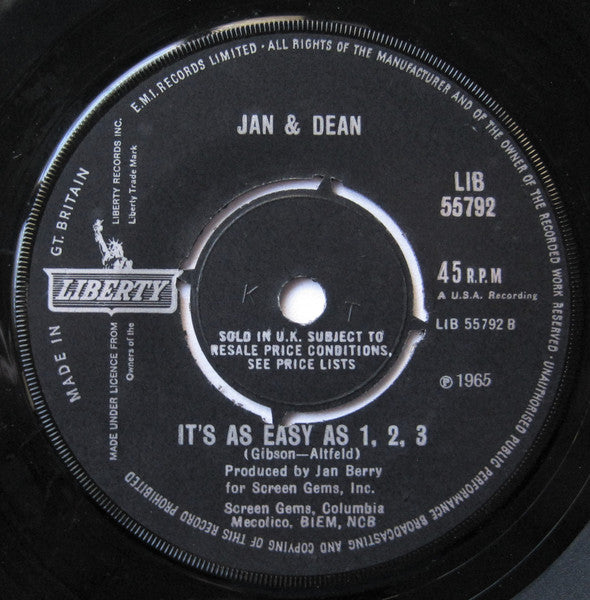 Jan & Dean : You Really Know How To Hurt A Guy / It's As Easy As 1, 2, 3 (7")