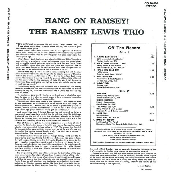 The Ramsey Lewis Trio : Hang On Ramsey! (LP, Album, RE)