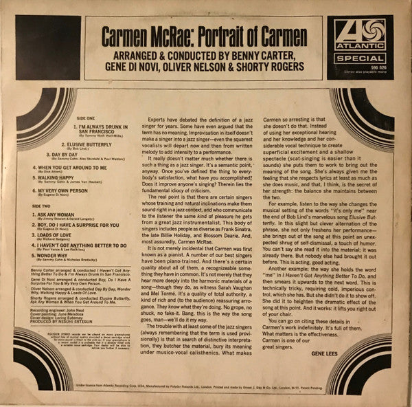 Carmen McRae : Portrait Of Carmen (LP, Album)
