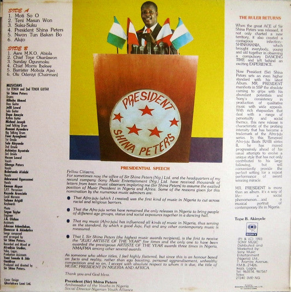 Sir Shina Peters : Mr. President (LP, Album)