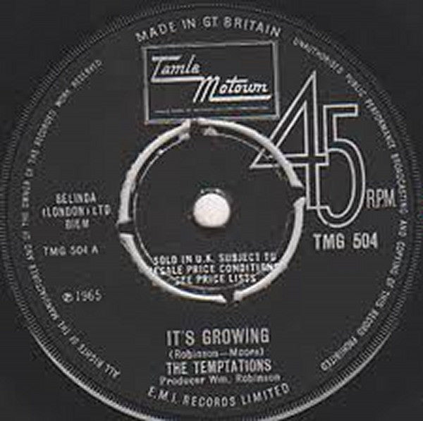 The Temptations : It's Growing  (7", Single, Pus)