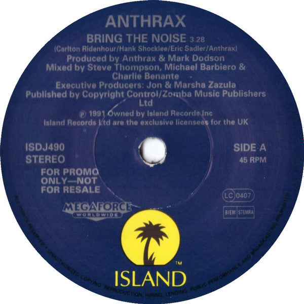 Anthrax : Bring The Noise (7", Single, Promo)