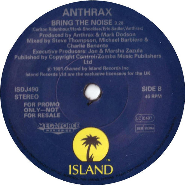 Anthrax : Bring The Noise (7", Single, Promo)
