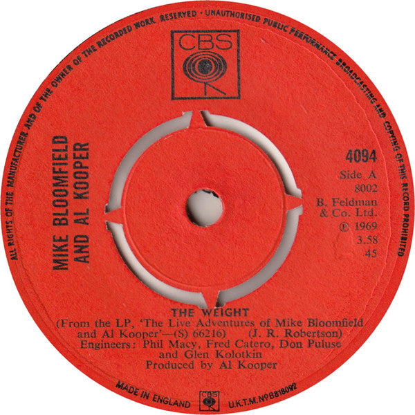Al Kooper & Mike Bloomfield : The Weight (7", Single)