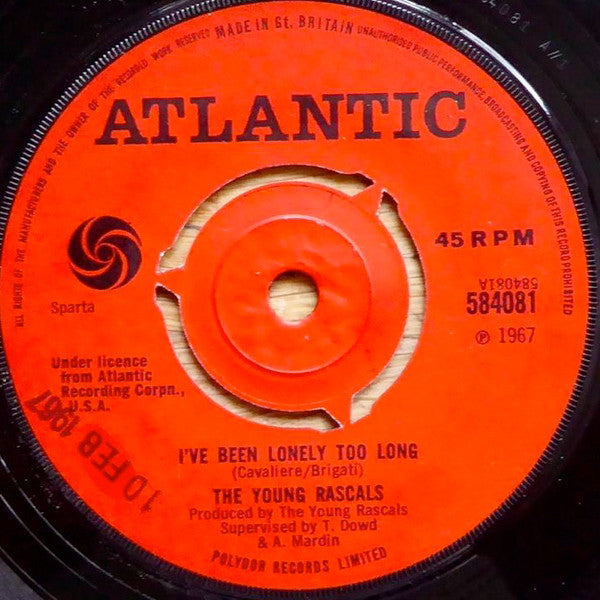 The Young Rascals : I've Been Lonely Too Long (7", Single)