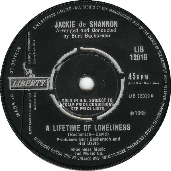 Jackie DeShannon : A Lifetime Of Loneliness (7", Single, Mono)