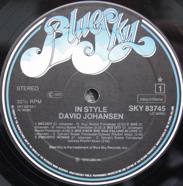 David Johansen : In Style (LP, Album)