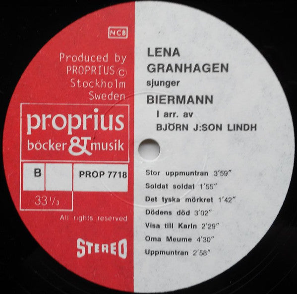 Lena Granhagen : Lena Granhagen Sjunger Theodorakis & Biermann (LP, Album, Sin)