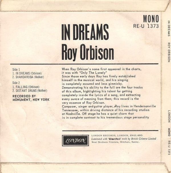 Roy Orbison : In Dreams (7", EP, Mono)