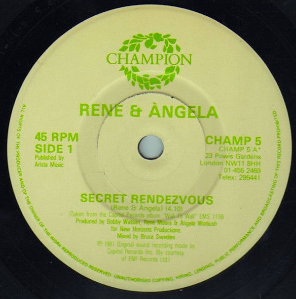 René & Angela : Secret Rendezvous (7", Single, RE)