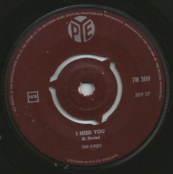 The Kinks : Wonder Where My Baby Is Tonight / I Need You (7", Single, Bur)