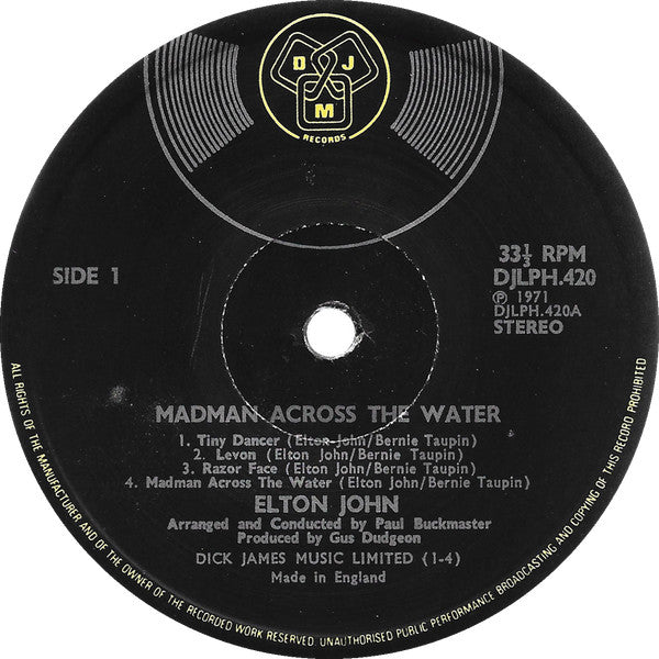 Elton John : Madman Across The Water (LP, Album, Gat)