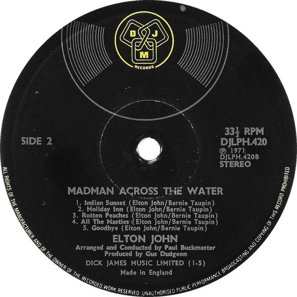Elton John : Madman Across The Water (LP, Album, Gat)