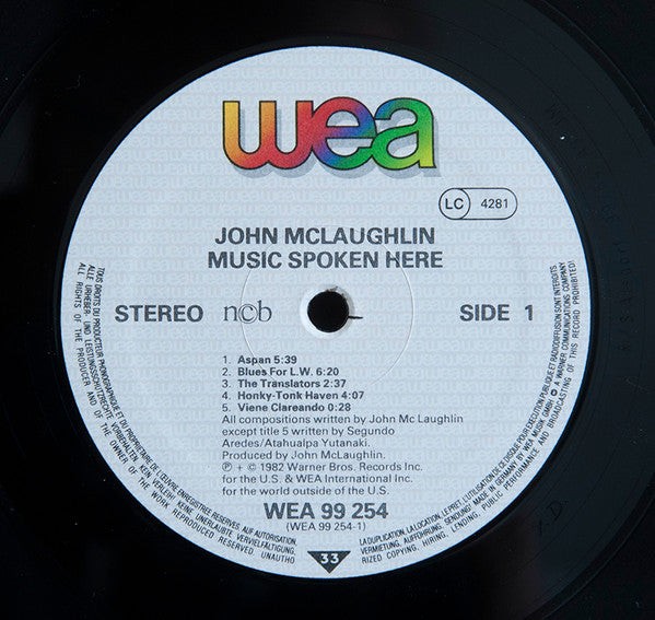 John McLaughlin : Music Spoken Here (LP, Album)