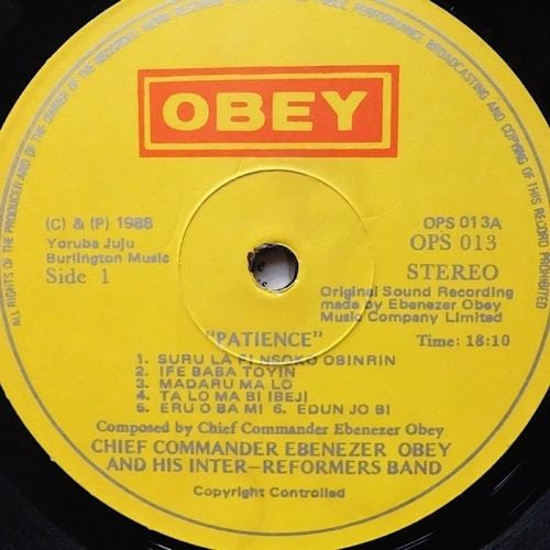 Chief Commander Ebenezer Obey & His Inter-Reformers Band : Patience (LP)