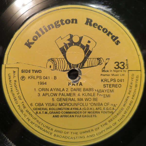 Alhaji Chief Kollington Ayinla & His Fuji '78 Organization : Kaya (LP)