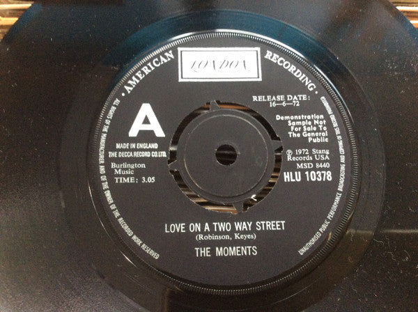 The Moments : Love On A Two Way Street (7", Single, Promo)