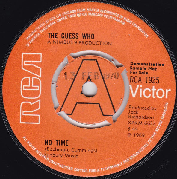 The Guess Who : No Time (7", Single, Promo)
