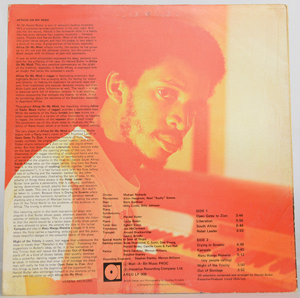 Harold Butler : Africa On My Mind (LP, Album, RE)