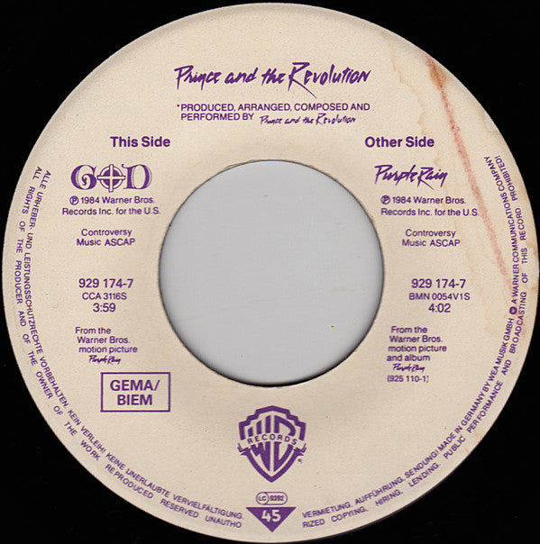 Prince And The Revolution : Purple Rain (7", Single)