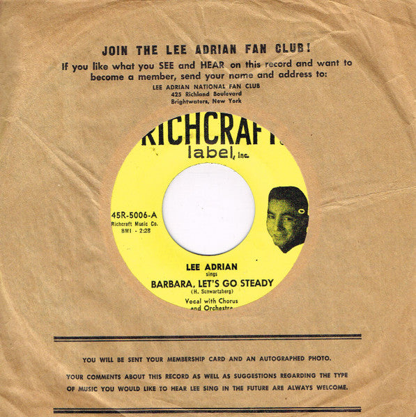 Lee Adrian : Barbara, Let's Go Steady/I'm So Lonely (7", Promo)