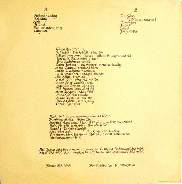 Thomas Wiehe : Tårta Och Raketer (LP, Album)