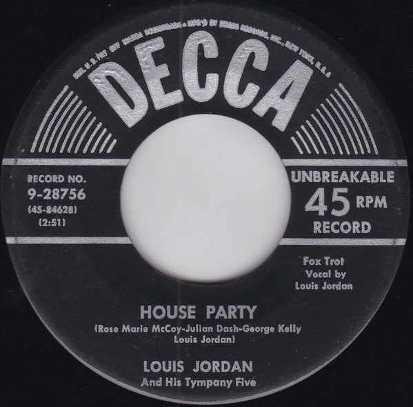 Louis Jordan And His Tympany Five : House Party (7", Single)