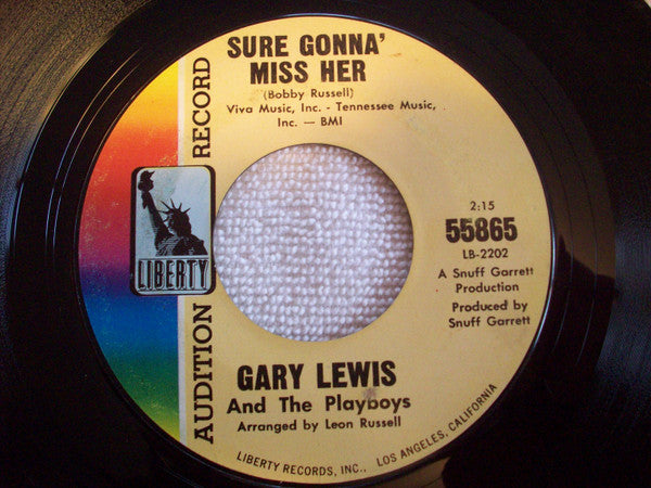 Gary Lewis & The Playboys : Sure Gonna' Miss Her / I Don't Wanna Say Goodnight (7", Single, Promo, Styrene, Mon)